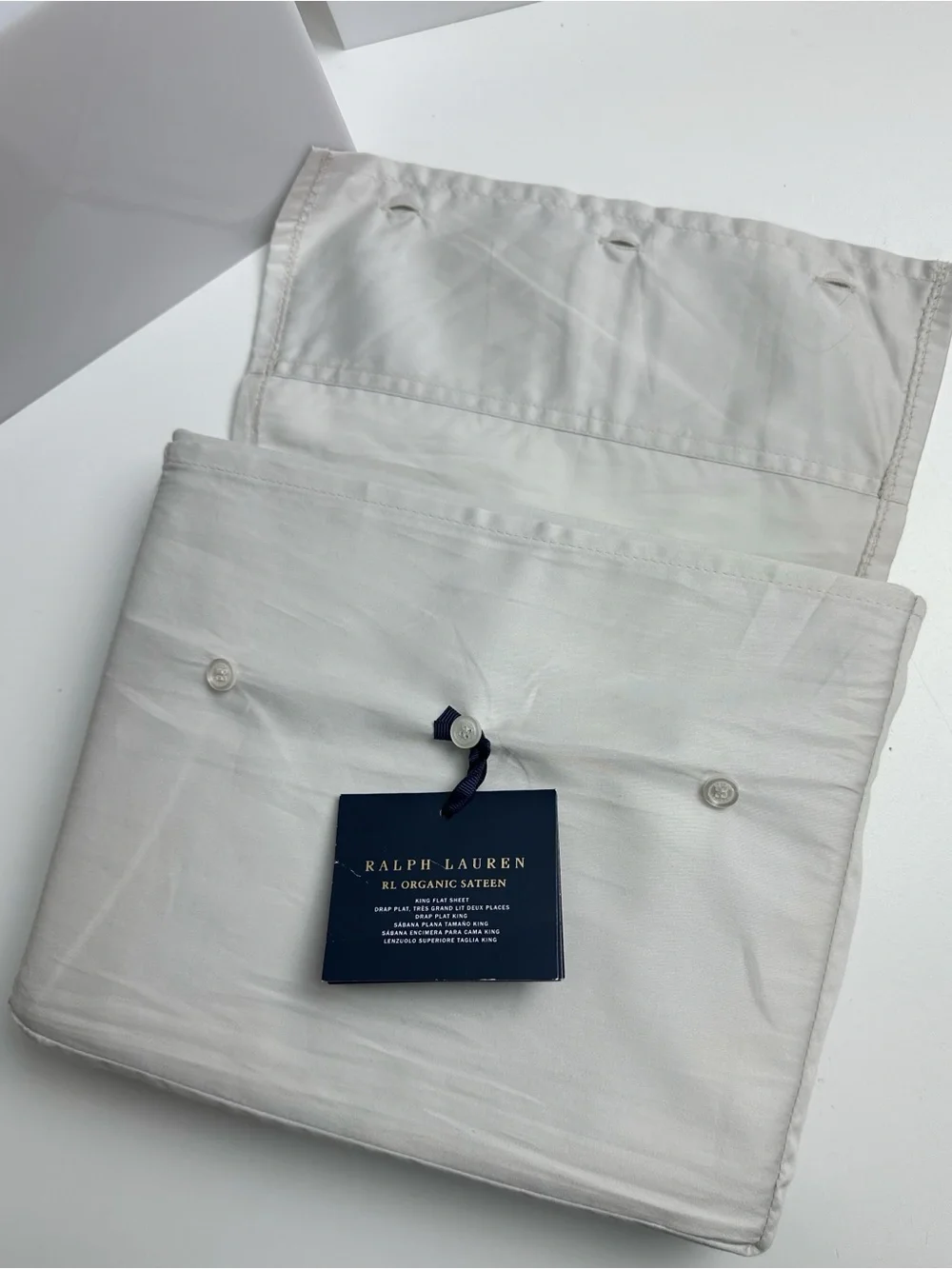 Ralph Lauren RL Home Organic Cotton Sateen King Flat Sheet Platinum NWT $200